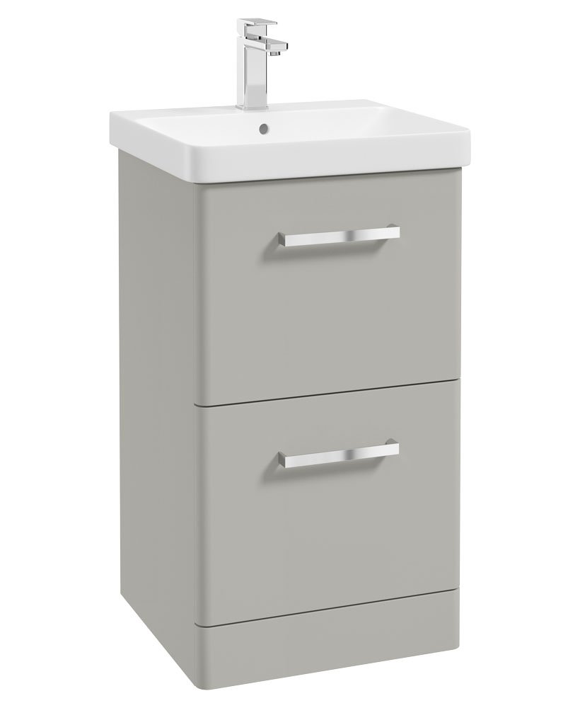 KORA  50cm Floor Standing 2 Drawer Vanity Unit Matt Arctic Grey-Chrome Handles