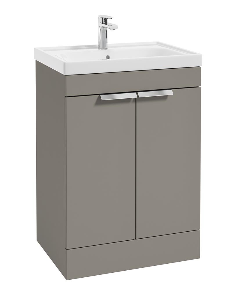 STOCKHOLM KHAKI MATT 60CM 2 DOOR FLOOR STANDING VANITY UNIT - BRUSHED CHROME HANDLE