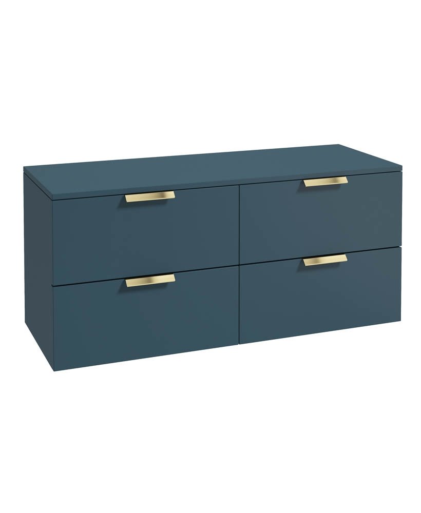 STOCKHOLM 120CM WALL HUNG FOUR DRAWER OCEAN BLUE MATT  COUNTERTOP VANITY UNIT - BRUSHED GOLD HANDLE
