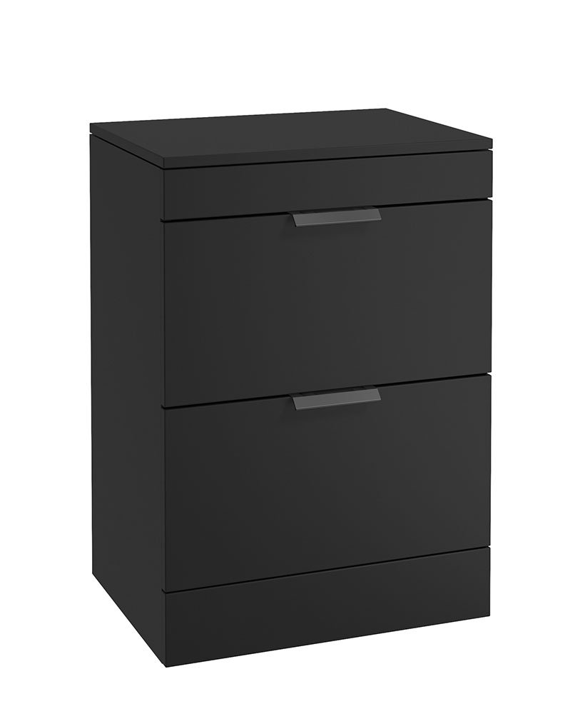 STOCKHOLM 60CM TWO DRAWER COUNTERTOP FLOOR STANDING MATT BLACK VANITY UNIT - MATT BLACK HANDLES