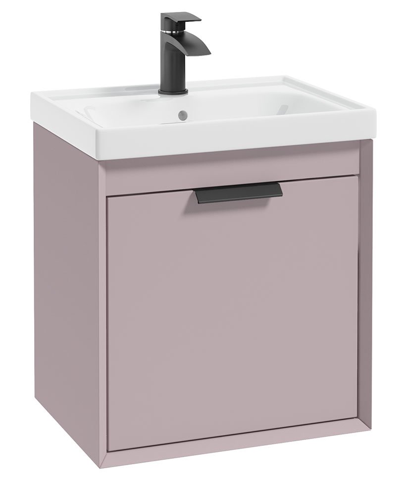 FJORD 50CM TWO DRAWER CASHMERE PINK MATT VANITY UNIT - MATT BLACK HANDLES