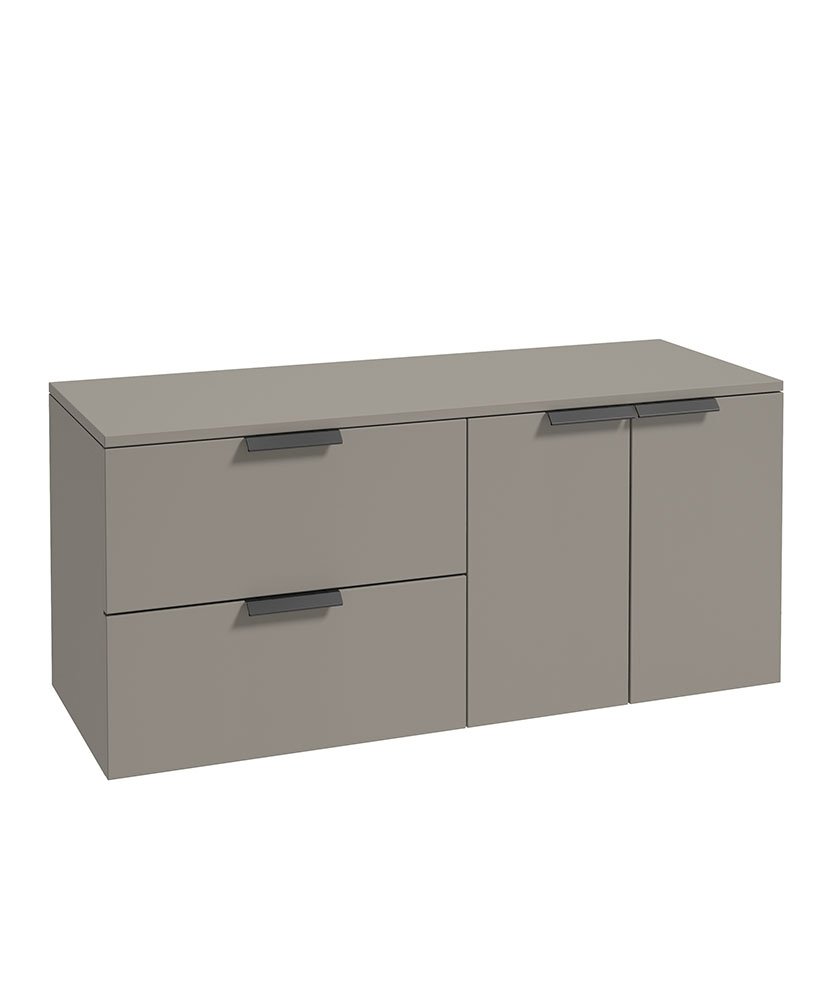 STOCKHOLM 120CM WALL HUNG TWO DRAWER/TWO DOOR KHAKI MATT  COUNTERTOP VANITY UNIT - MATT BLACK HANDLE