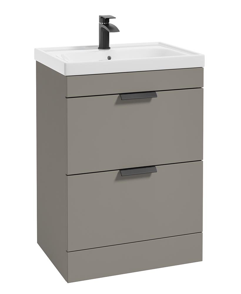 STOCKHOLM KHAKI MATT 60CM 2 DRAWER FLOOR STANDING VANITY UNIT - MATT BLACK HANDLE