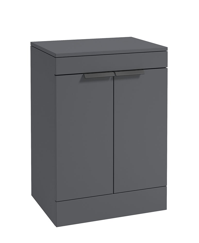 STOCKHOLM MIDNIGHT GREY MATT 60CM 2 DOOR COUNTERTOP FLOOR STANDING VANITY UNIT - MATT BLACK HANDLE