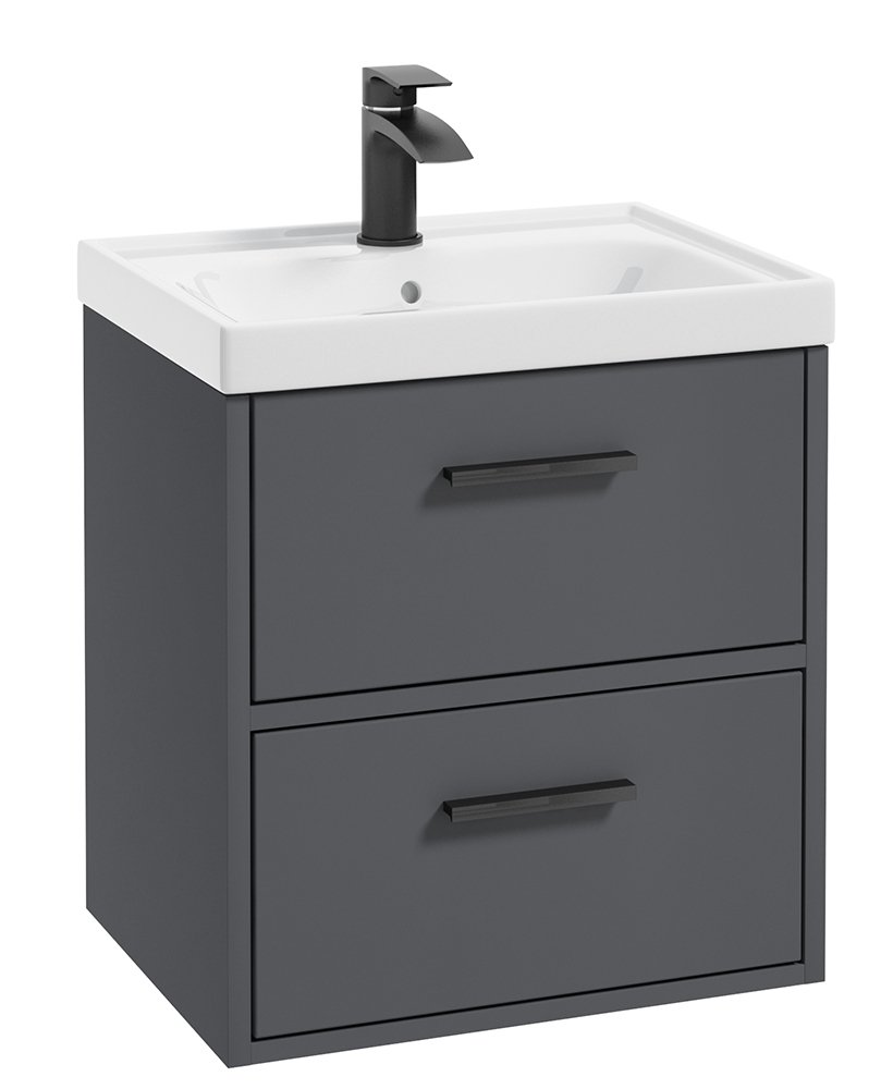 FINLAND MIDNIGHT GREY MATT 50CM WALL HUNG VANITY UNIT - MATT BLACK HANDLE