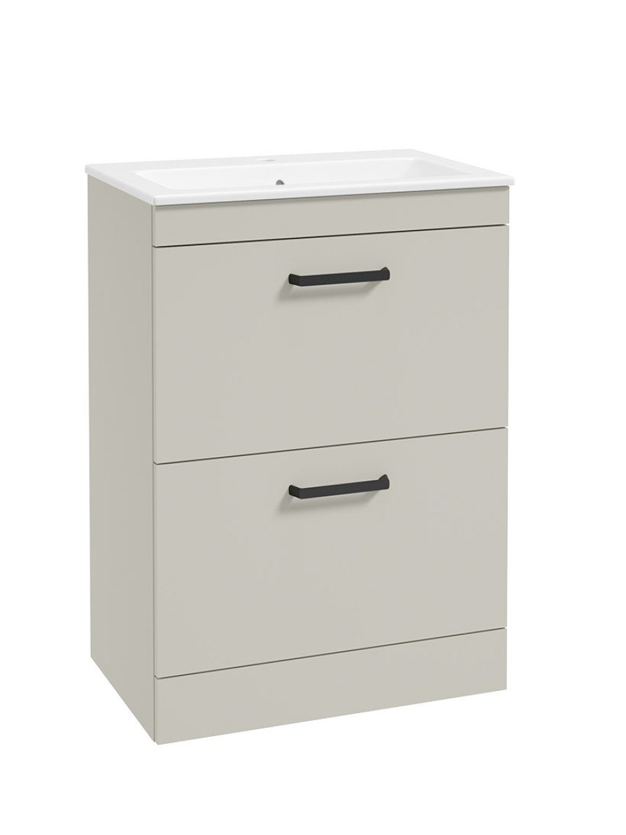 CORTA Floorstanding 60cm Two Drawer Unit Whispering Willow-Black Handles