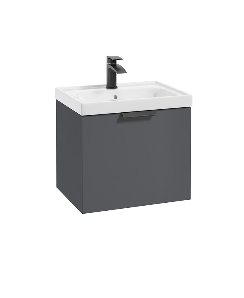 STOCKHOLM Midnight Grey Matt 50cm Wall Hung Vanity Unit - Matt Black Handle