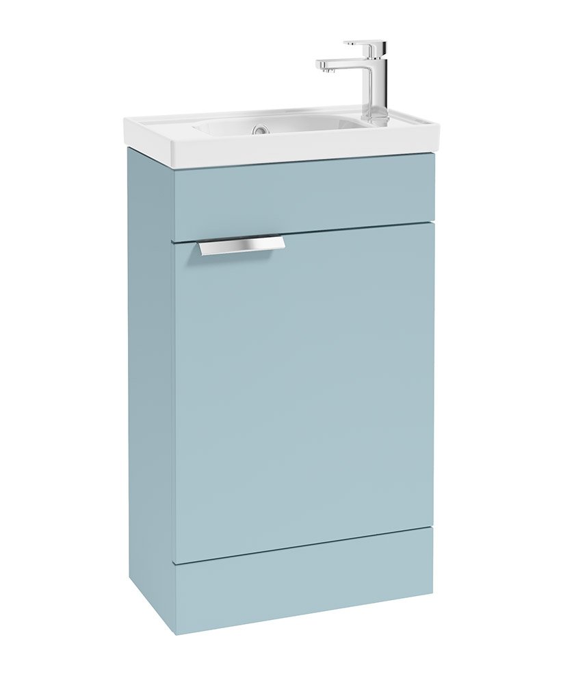 STOCKHOLM 50cm Floor Standing Cloakroom Matt Morning Sky Blue Vanity Unit - Brushed Chrome handle