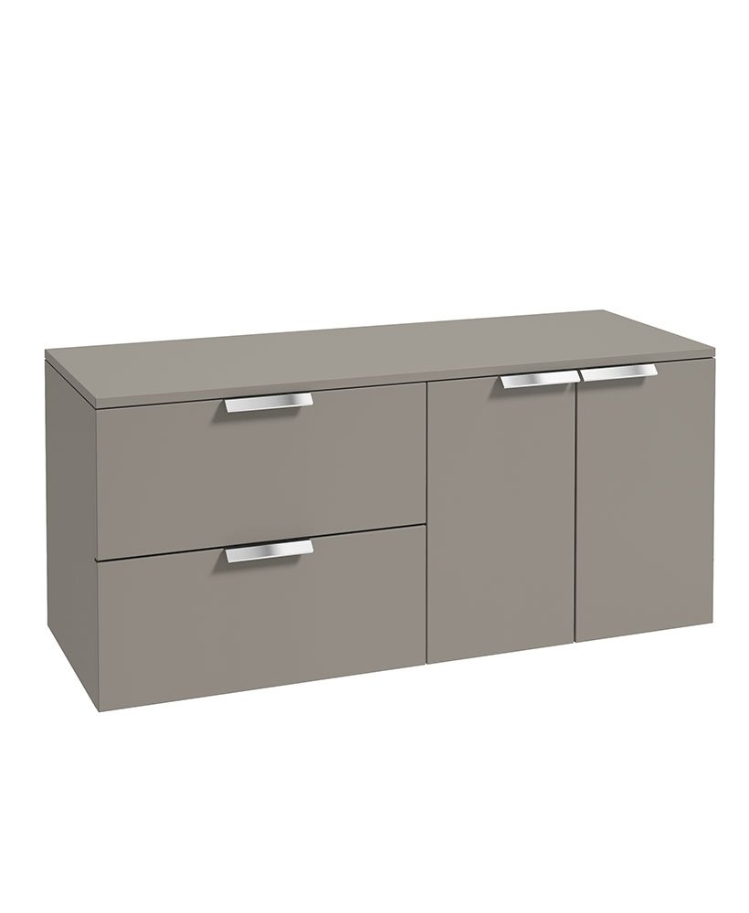 STOCKHOLM 120CM WALL HUNG TWO DRAWER/TWO DOOR KHAKI MATT  COUNTERTOP VANITY UNIT - BRUSHED CHROME HANDLE