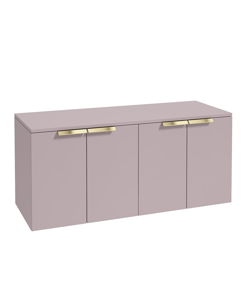 STOCKHOLM 120CM WALL HUNG FOUR DOOR CASHMERE PINK MATT  COUNTERTOP VANITY UNIT - BRUSHED GOLD HANDLE