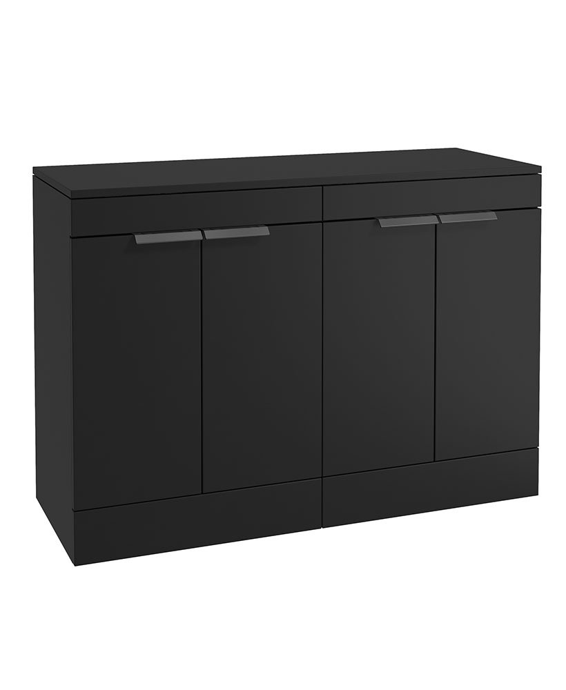 STOCKHOLM 120CM FLOOR STANDING FOUR DOOR MATT BLACK  COUNTERTOP VANITY UNIT - MATT BLACK HANDLE