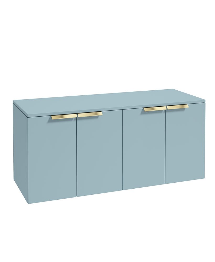STOCKHOLM 120CM WALL HUNG FOUR DOOR MORNING SKY BLUE MATT  COUNTERTOP VANITY UNIT - BRUSHED GOLD HANDLE