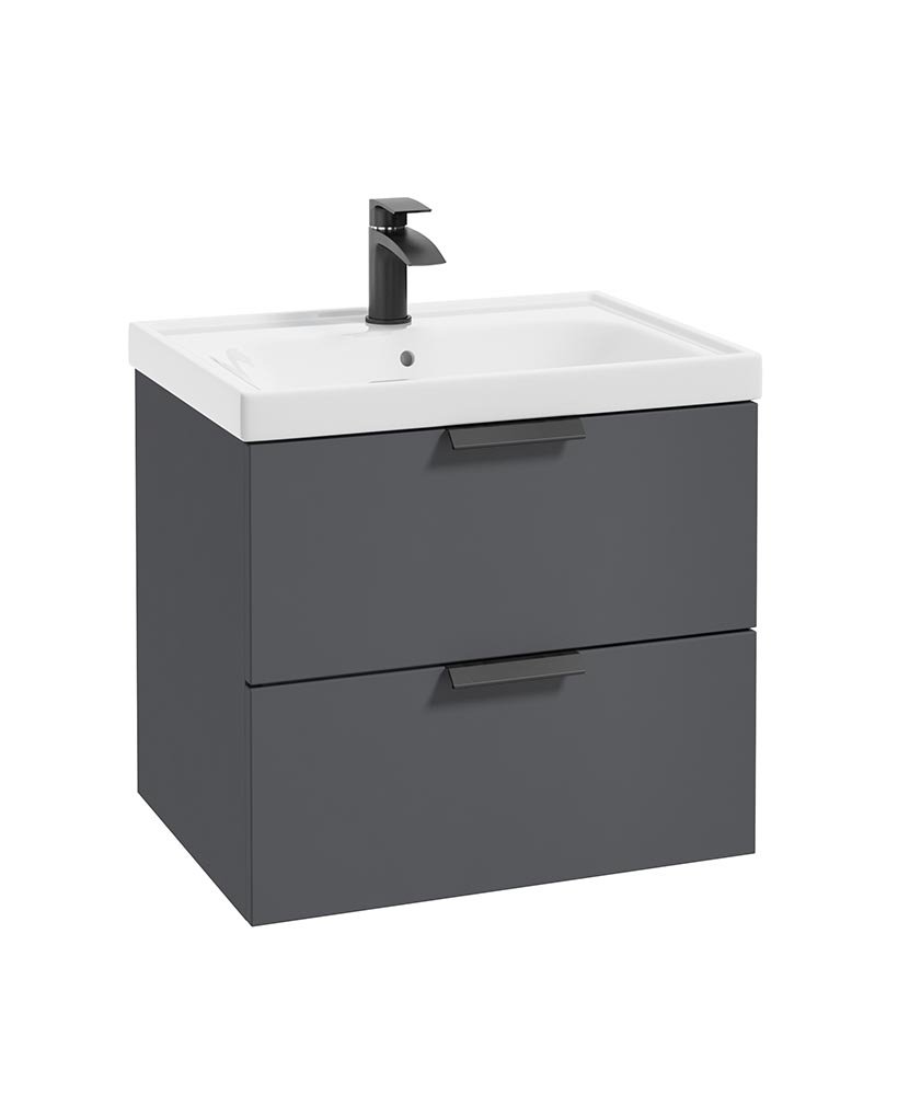 STOCKHOLM MIDNIGHT GREY MATT 60CM WALL HUNG VANITY UNIT - MATT BLACK HANDLE