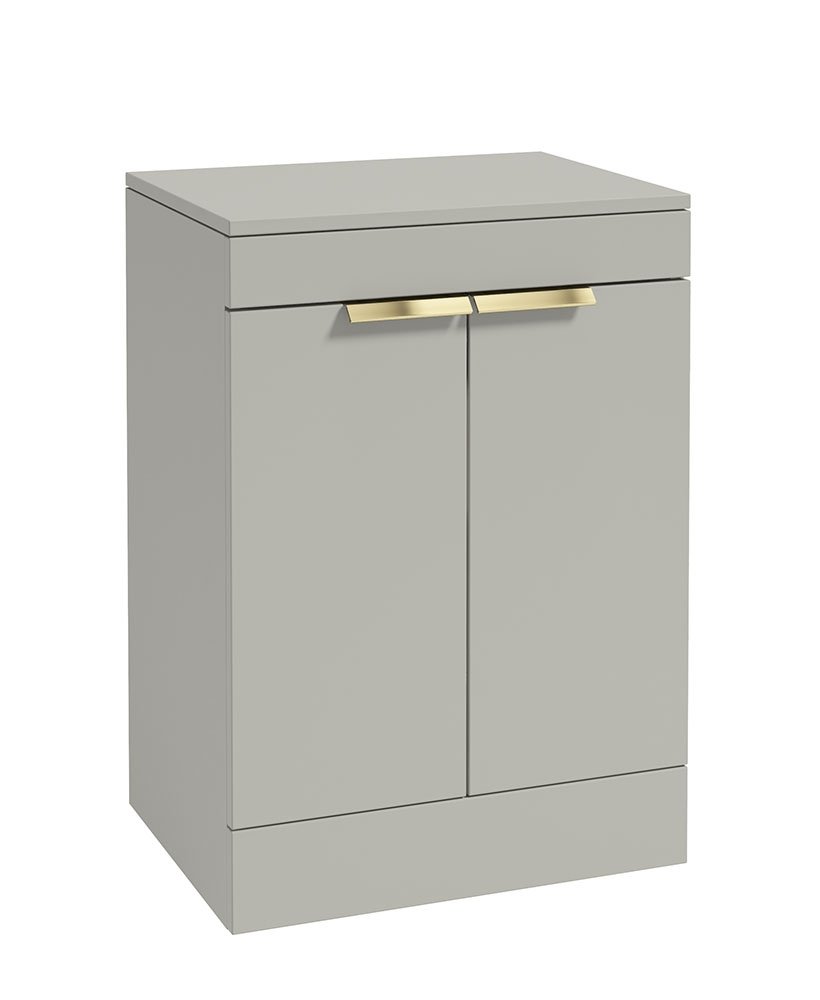 STOCKHOLM ARCTIC GREY MATT 60CM 2 DOOR COUNTERTOP FLOOR STANDING VANITY UNIT - BRUSHED GOLD HANDLE