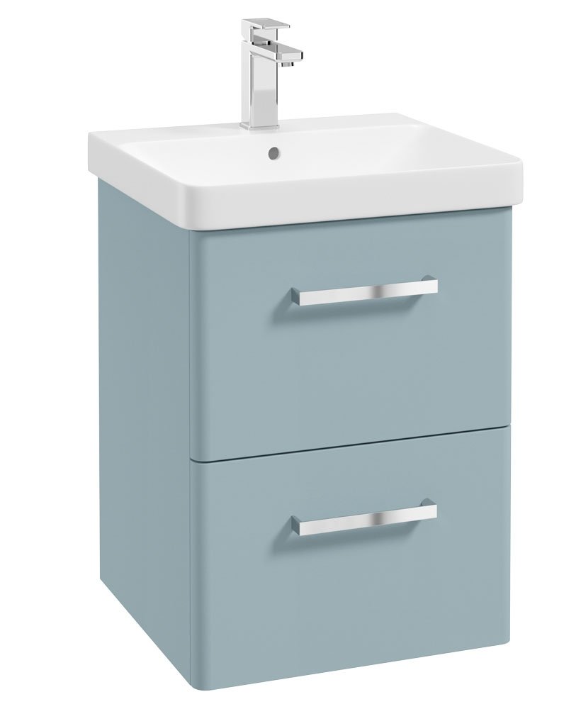 KORA  50cm WH 2 Drawer Vanity Unit Matt Morning Sky Blue-Chrome Handles