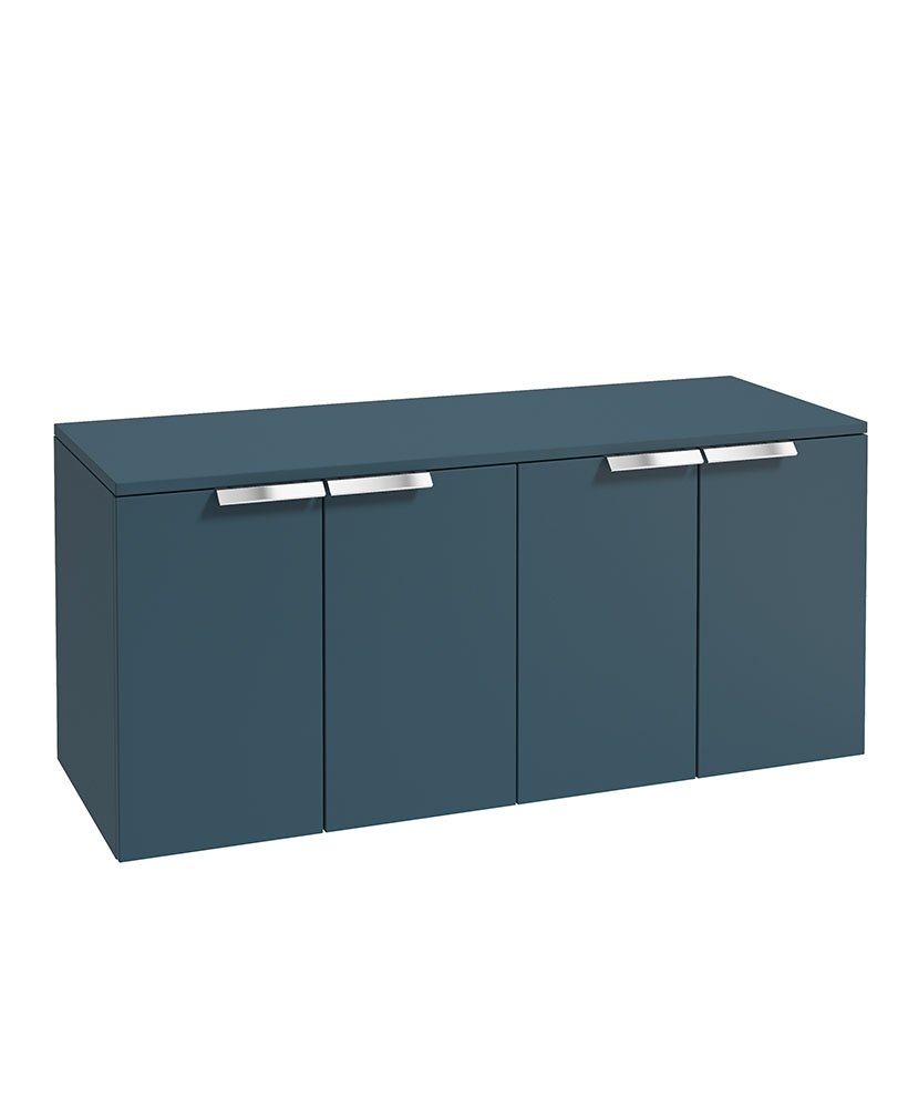 STOCKHOLM 120CM WALL HUNG FOUR DOOR OCEAN BLUE MATT  COUNTERTOP VANITY UNIT - BRUSHED CHROME HANDLE