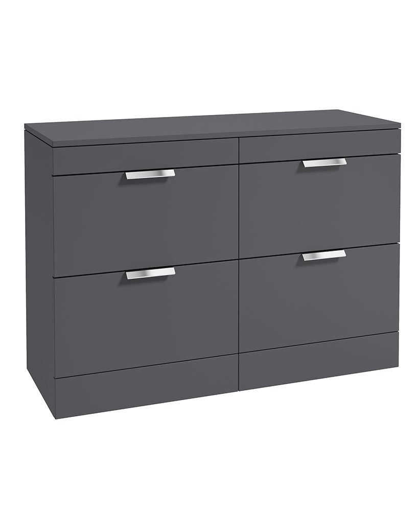 STOCKHOLM 120CM FLOOR STANDING FOUR DRAWER MIDNIGHT GREY MATT  COUNTERTOP VANITY UNIT - BRUSHED CHROME HANDLE