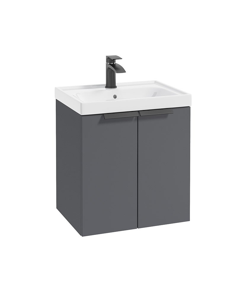 STOCKHOLM 50CM TWO DOOR WALL HUNG MIDNIGHT GREY MATT VANITY UNIT - MATT BLACK HANDLES