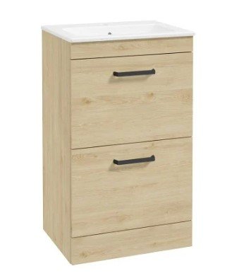 CORTA Floorstanding 50cm Two Drawer Unit Honey Oak-Black Handles