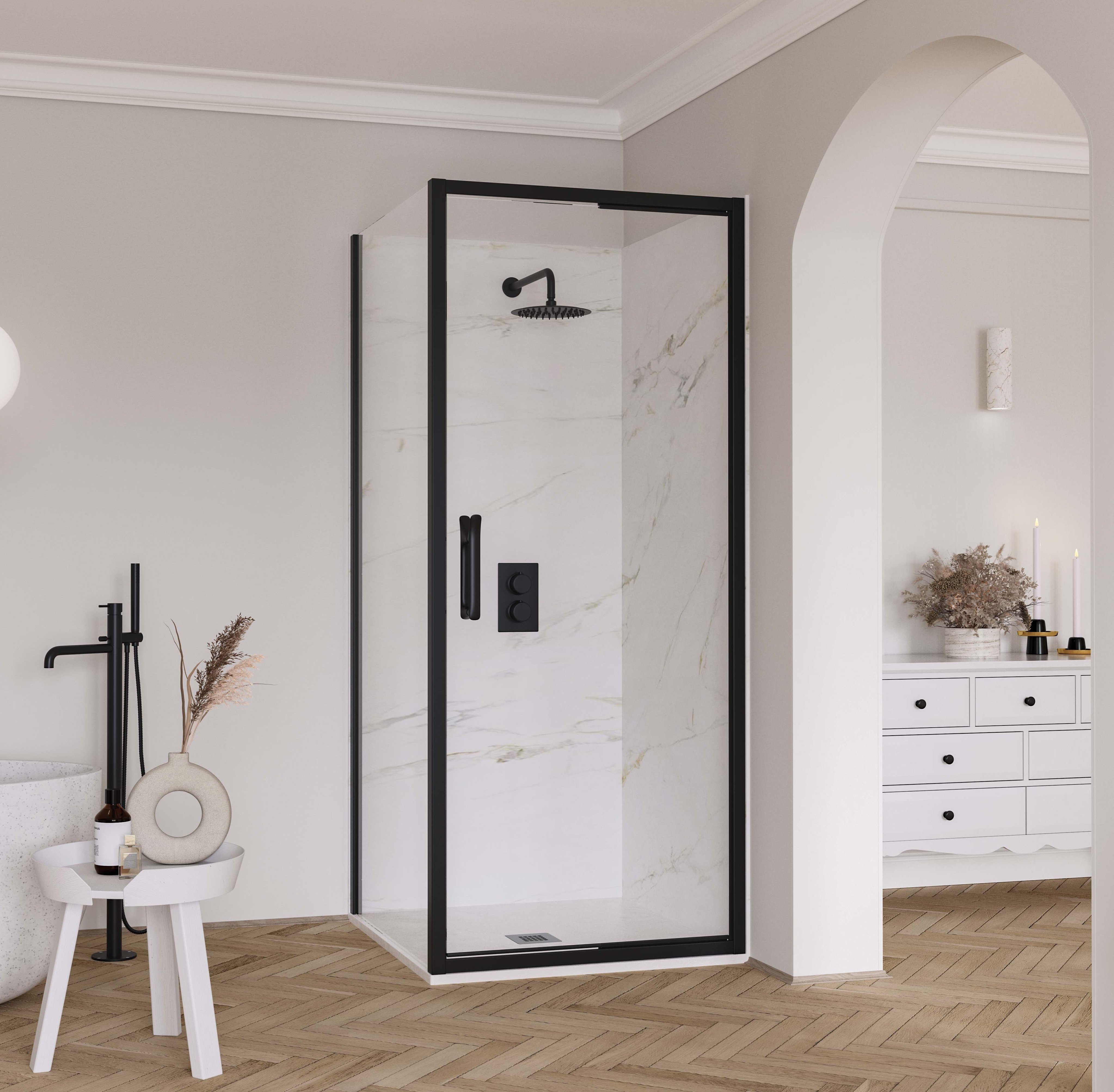 FLAIR ETO INFOLD DOOR 900MM MATT BLACK WITH CLEAR GLASS