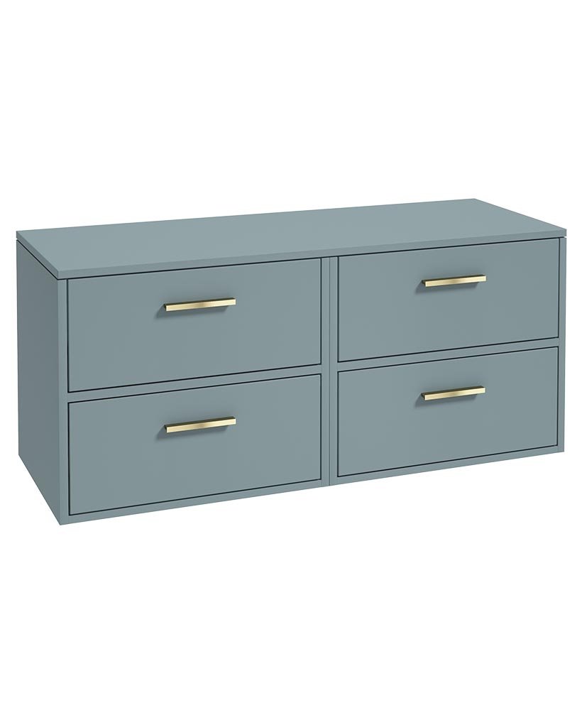 FINLAND 120CM FOUR DRAWER MATT CORAL GREEN  COUNTERTOP VANITY UNIT - BRUSHED GOLD HANDLE