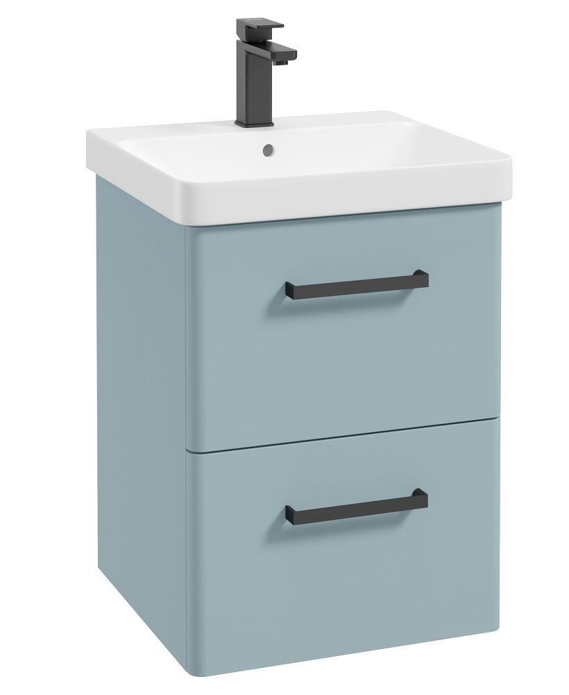 KORA  50cm Wall Hung 2 Drawer Vanity Unit Gloss White Black Handle