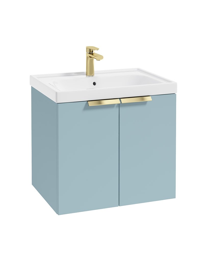 STOCKHOLM 60CM TWO DOOR WALL HUNG MATT MORNING SKY BLUE- GOLD HANDLES